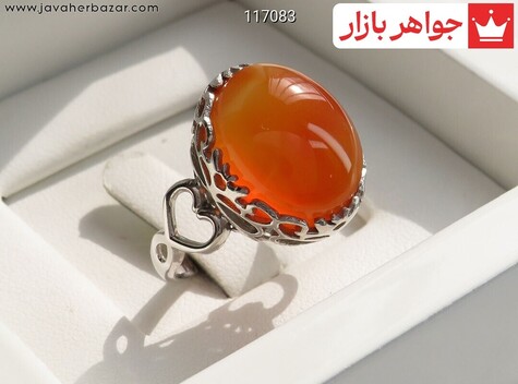انگشتر نقره عقیق یمنی نارنجی طرح الناز زنانه [شرف الشمس]